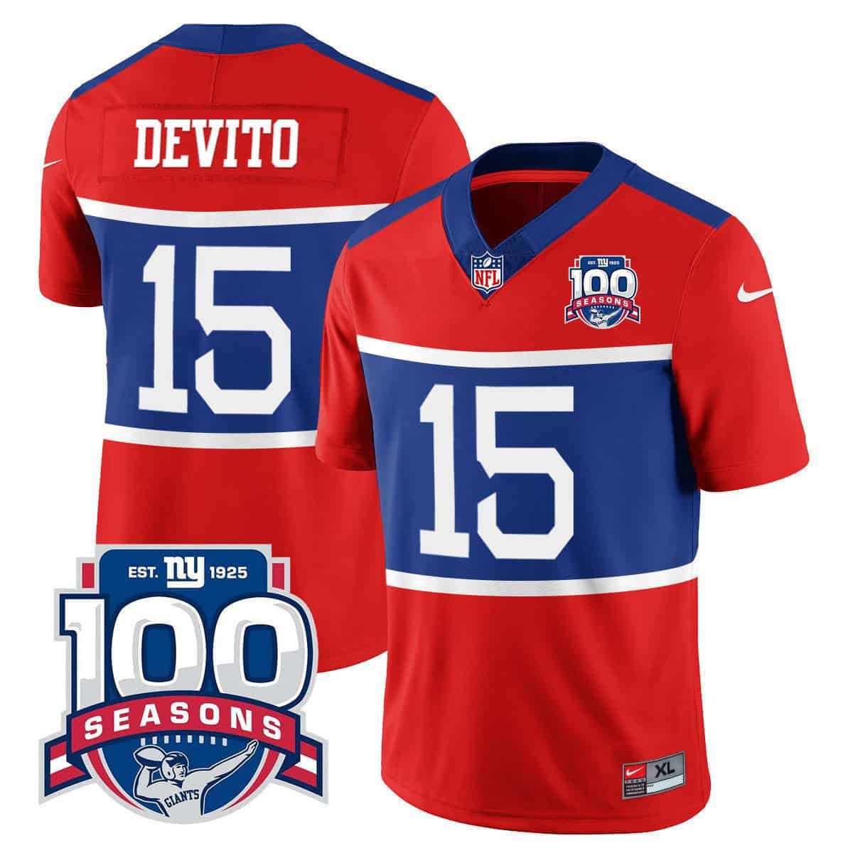 Men New York Giants #15 Devito 2024 Nike Century Red 100TH Season Commemorative Vapor NFL Jersey->indianapolis colts->NFL Jersey